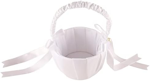 White Satin Imitation Pearls Wedding Flower Girl Basket for 2-6 Years