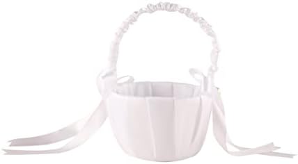 White Satin Imitation Pearls Wedding Flower Girl Basket for 2-6 Years