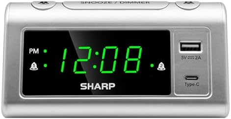 Sharp Alarm Clock with 2 Alarms and USB-C Charging