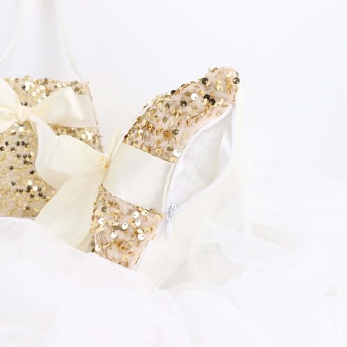 Efavormart Gold Sequin Flower Girl Basket Ring Bearer Pillow Wedding Set