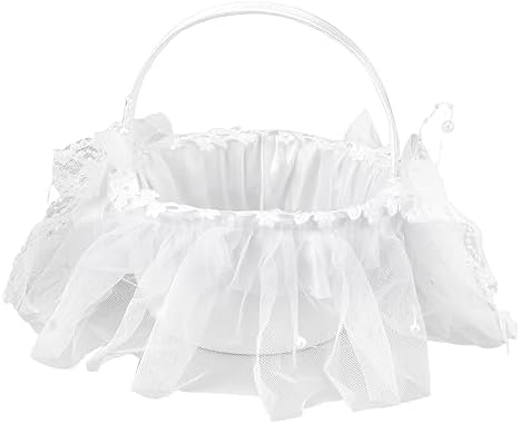 Wedding Flower Girl Basket with White Lace and Rhinestone