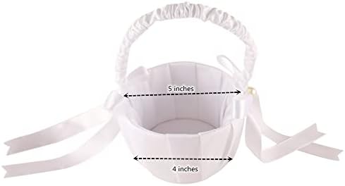 White Satin Imitation Pearls Wedding Flower Girl Basket for 2-6 Years