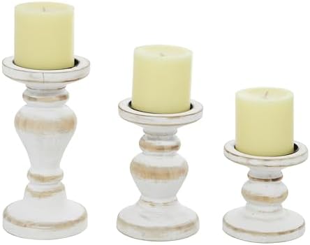 Deco 79 White Wood Candle Holder Set of 3