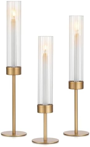 Glasseam Gold Taper Candle Holder Set of 3