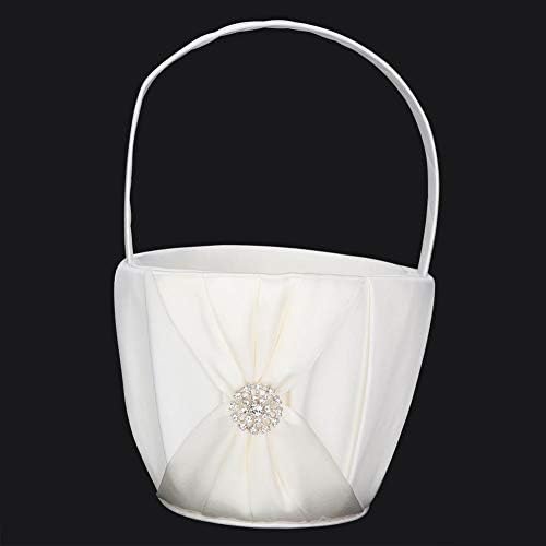 Elegant Ivory Flower Girl Basket with Satin Bow