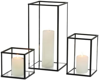 PHOSPHOR Glass Hurricane Candle Holder Set of 3 Black