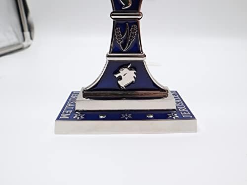 Jerusalem 7 Branch Traditional Menorah Enamel Finish with 12 Tribes of Israel