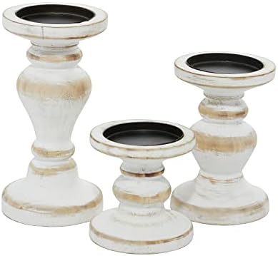 Deco 79 White Wood Candle Holder Set of 3