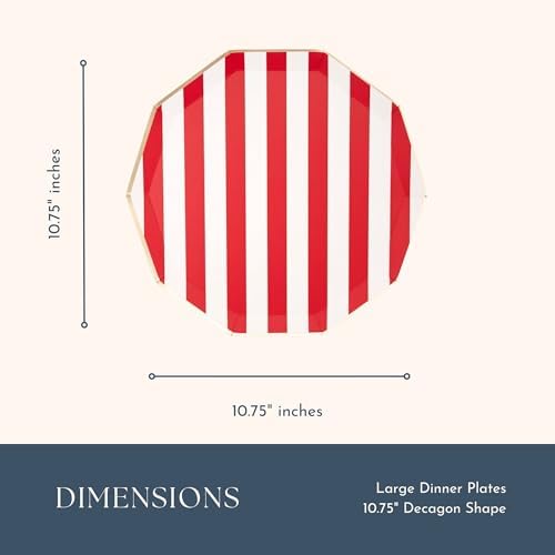 Red Cabana Stripe Paper Plates 105 Inch Pack of 8