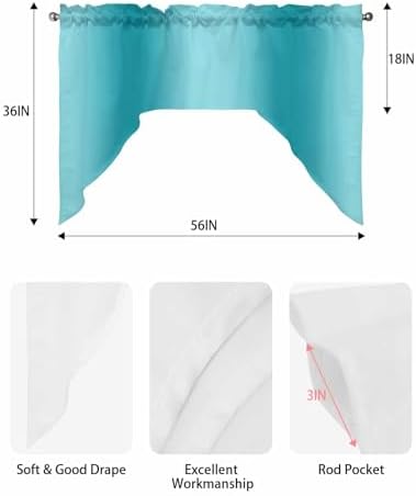 Teal Ombre Swag Valance Curtains 56x36