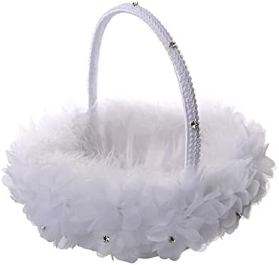 Cute Wedding Flower Girl Basket with White Ostrich Fluff