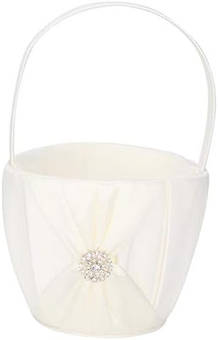 Elegant Ivory Flower Girl Basket with Satin Bow