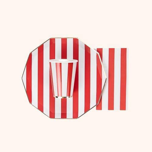 Red Cabana Stripe Paper Plates 105 Inch Pack of 8