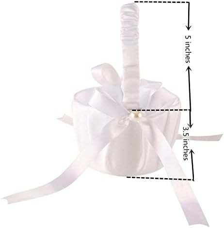 White Satin Imitation Pearls Wedding Flower Girl Basket for 2-6 Years