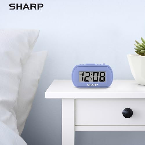 Sharp Digital Alarm Clock with Blue Backlight and Soft Tactile Finish