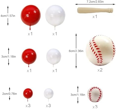 16 Piece Baseball Cake Toppers Set Red White Theme