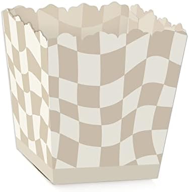 Big Dot of Happiness Tan Checkered Party Favor Boxes Set of 12