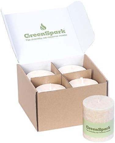 GreenSpark Natural Unscented Pillar Candles Set of 4 Marble White