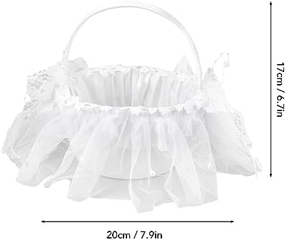 Wedding Flower Girl Basket with White Lace and Rhinestone