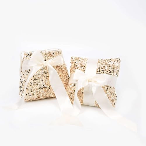 Efavormart Gold Sequin Flower Girl Basket Ring Bearer Pillow Wedding Set