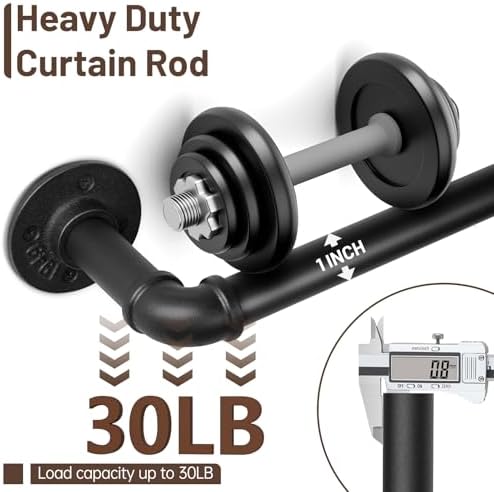 Zeerobee 1 Inch Black Curtain Rod 48-86 Inches