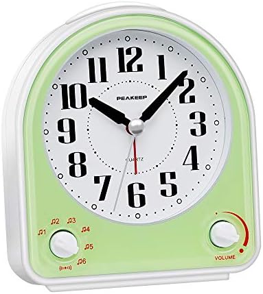Peakeep Analog Alarm Clock Silent Non-Ticking with 7 Sounds