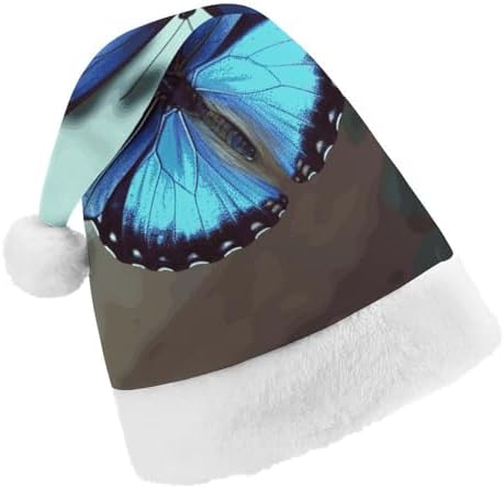 Santa Hat with Blue Butterfly Design for Christmas Party