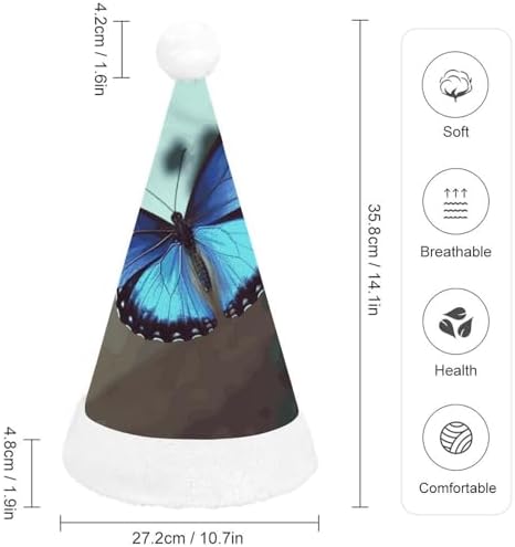 Santa Hat with Blue Butterfly Design for Christmas Party