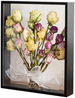 Wooden Dried Flower Photo Frame with Shadow Box Display Area 8x10 Black