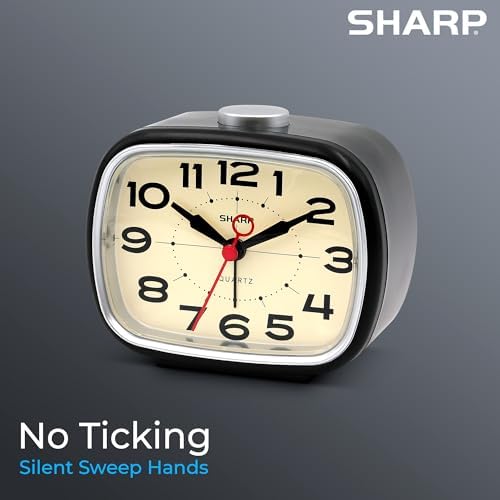 Sharp Battery Powered Alarm Clock Retro Design Quiet Operation