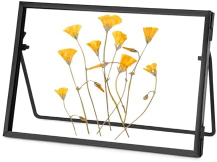 Handmade Glass Flower Frame with Brass Edges 4x6 Inch
