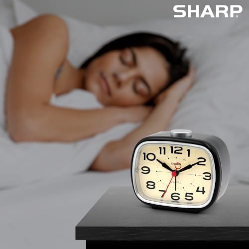 Sharp Battery Powered Alarm Clock Retro Design Quiet Operation