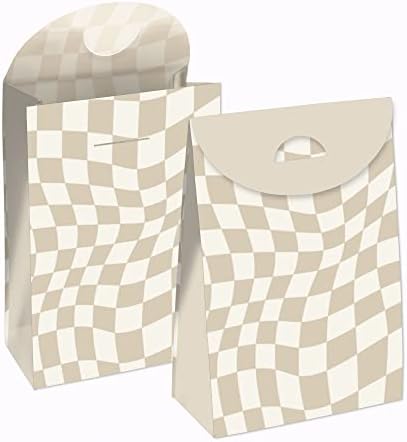 Tan Checkered Party Goodie Bags Set of 12