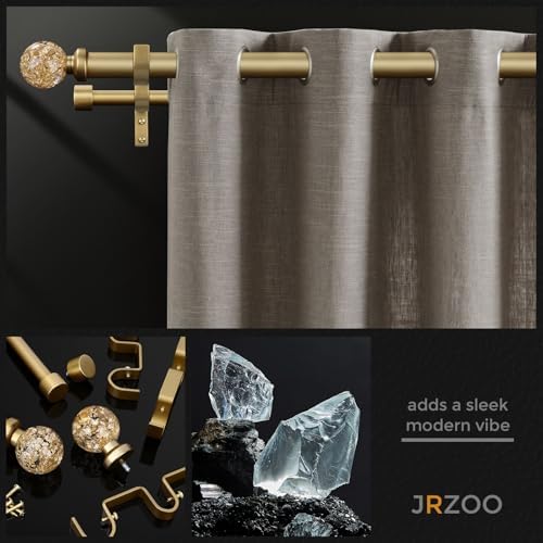 JRZOO Gold Double Curtain Rod for Windows 36-72 Inch