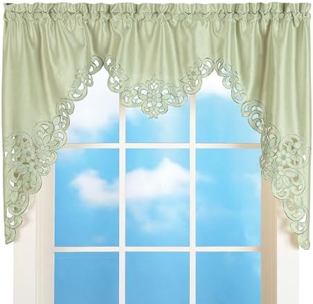 Collections Etc Scallop Cut Out Embroidered Valance with Rod Pocket Sage Green 58x36
