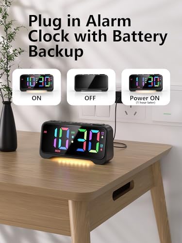 Mesqool Super Loud Alarm Clock with RGB Display and Night Light - Black