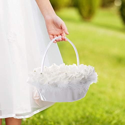 Elegant Wedding Girl Flower Basket with White Satin Decor