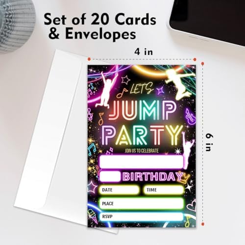 Lets Jump Birthday Party Invitation Neon 4x6 inch