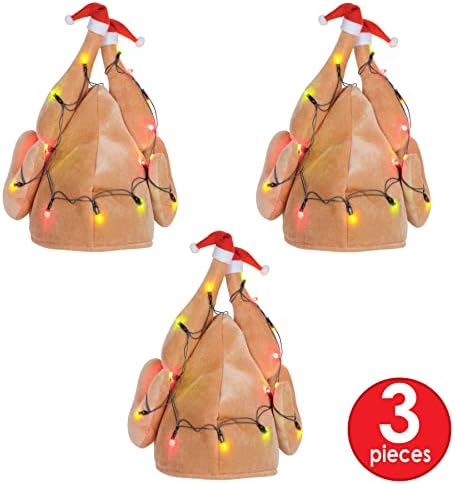 Beistle Plush Light-up Christmas Turkey Hats Set of 3