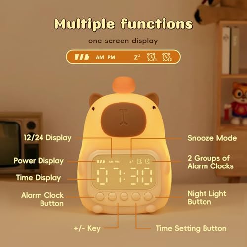 Capybara Alarm Clock with Night Light for Kids