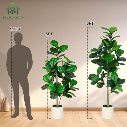 5FT Fiddle Leaf Fig Artificial Tree with White Planter