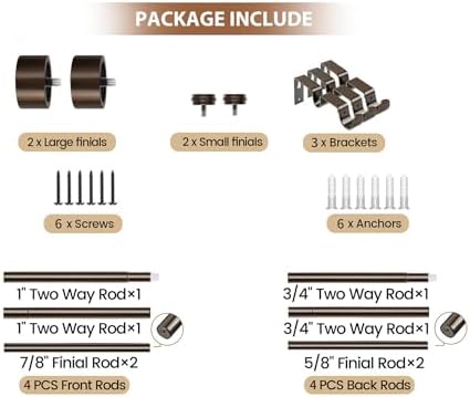 KAMANINA 1 Inch Double Curtain Rods 66-120 Inches Heavy Duty Bronze