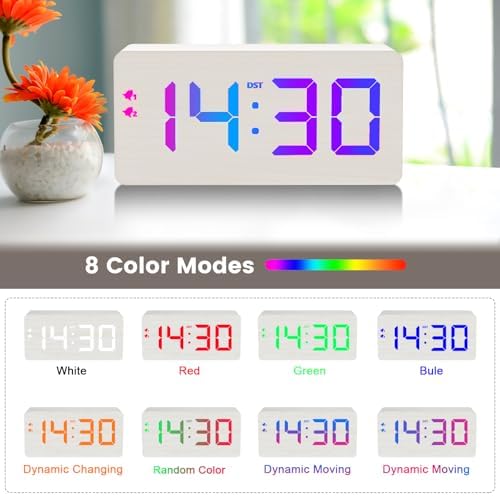 URAYCO Wooden Digital Alarm Clock with RGB Display and Fast Charging
