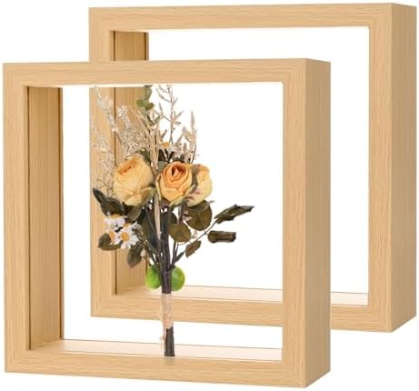 2-Pack Dried Flower Frame 6x6 Inch Double Acrylic Wood Display Frame