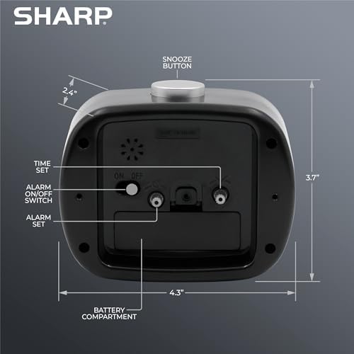 Sharp Battery Powered Alarm Clock Retro Design Quiet Operation