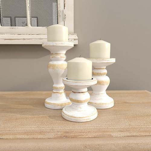 Deco 79 White Wood Candle Holder Set of 3