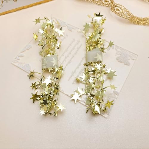 Gold Floating Candle Centerpieces Star Strings - 12 Pcs 38 Inch
