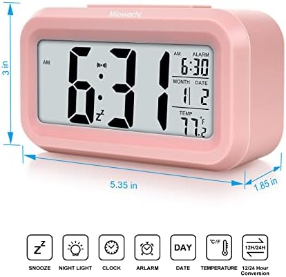 Miowachi Pink Digital Alarm Clock with Night Light and Snooze
