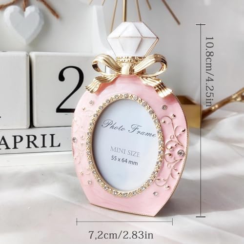 Mini Perfume Bottle Shaped Metal Photo Frame Pink