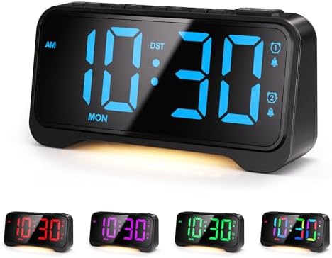 Mesqool Super Loud Alarm Clock with RGB Display and Night Light - Black